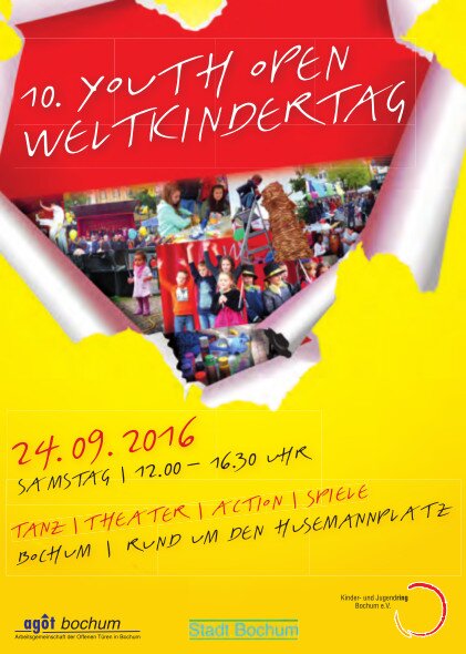 Plakat zur Ankündigung der Youth Open Veranstaltung zum Weltkindertag 2016
